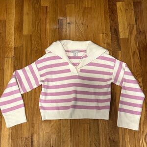 Sincerely Jules Pink and White V-Neck Sweater